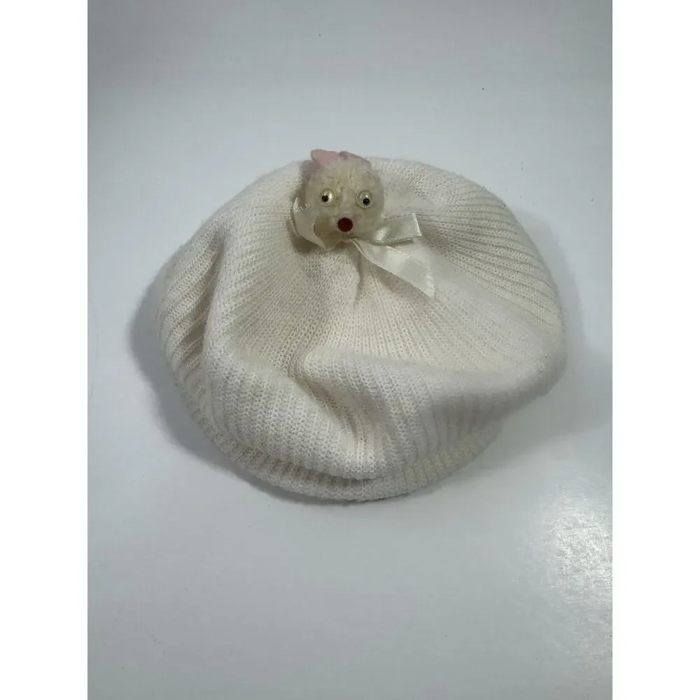 Vintage Baby Hats Caps English Tams Knit White Newborn-12 Mos